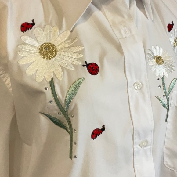 Tia Designs Embroidered Blouse With Rhinestone Accents - Picture 2 of 7